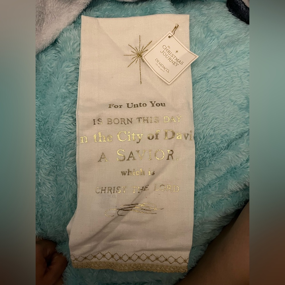 Demdaco Gold and White Christmas Towel